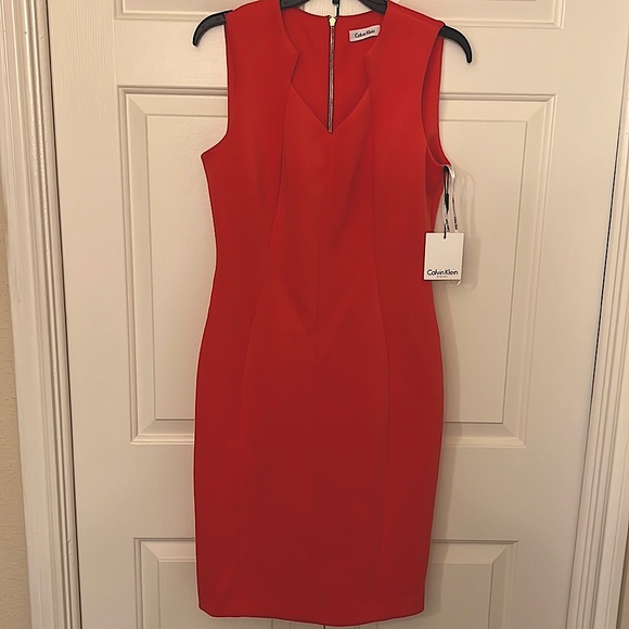 Calvin Klein Dresses & Skirts - Vibrant salmon/pink Calvin Klein fitted dress. Brand new with tags